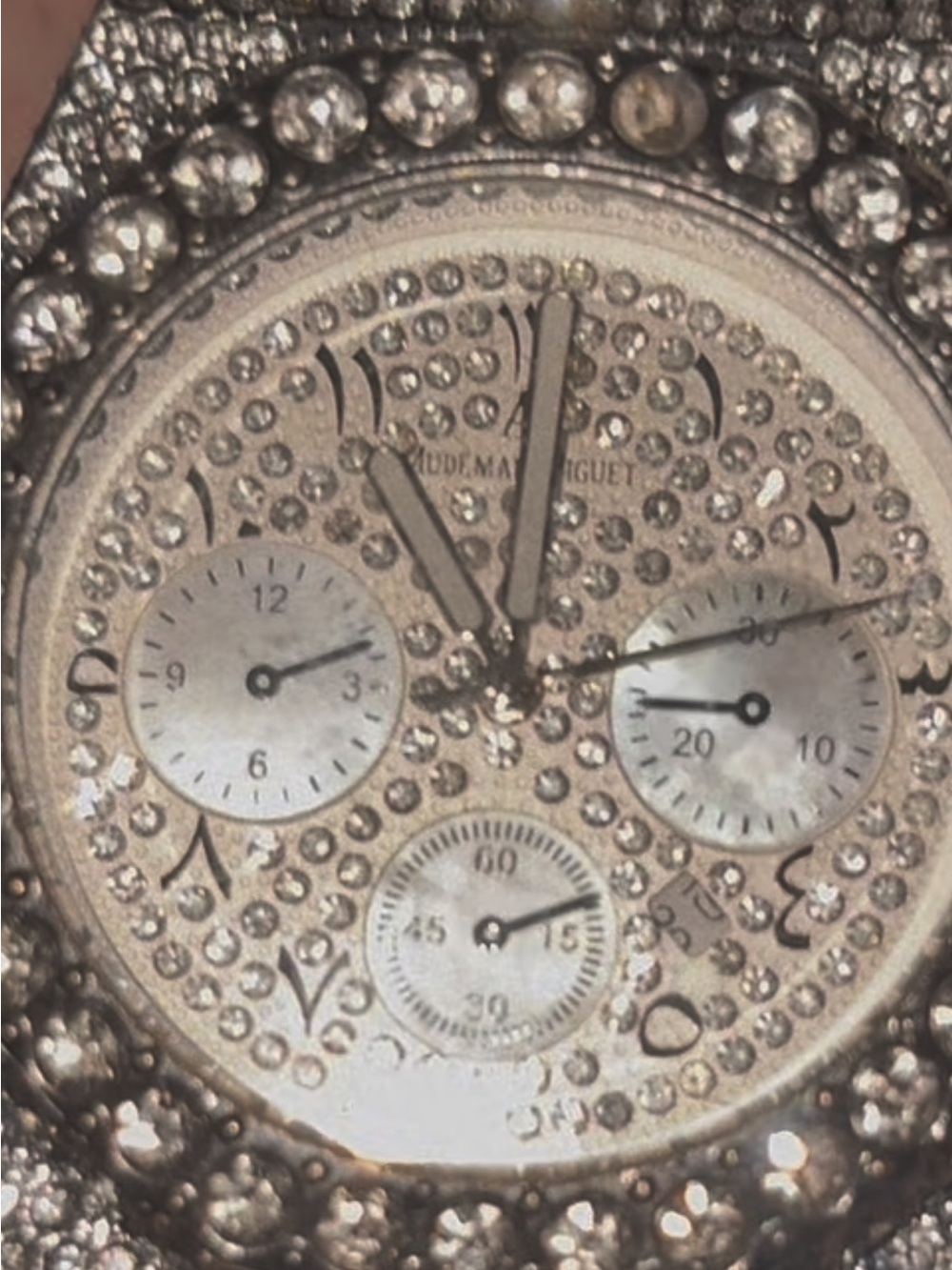 Audemars Piguet Silver vvs mossainte flooded with 100 plus stones